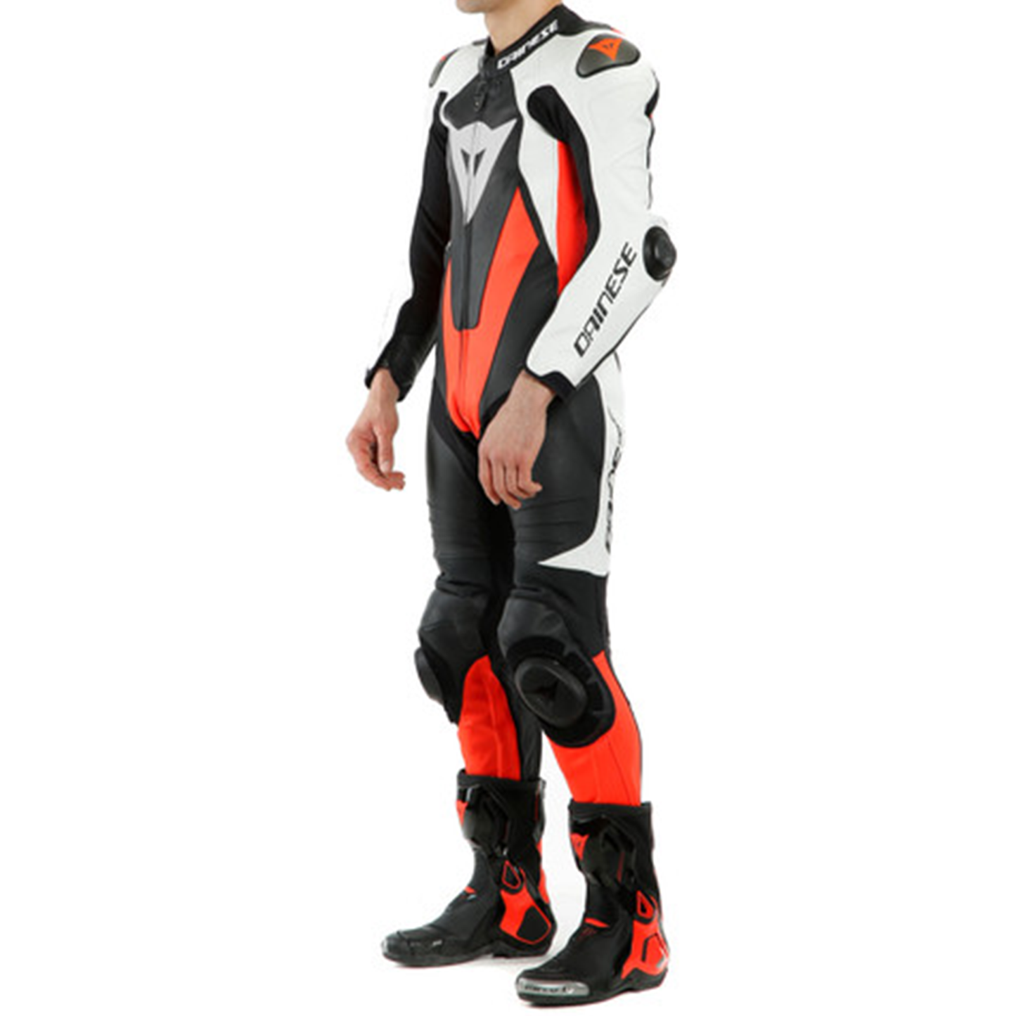 Dainese Laguna Seca 5 1 Piece Perf Leather Suit - Black/White/Flo Red