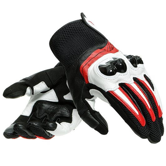 Dainese Mig 3 Leather Motorcycle Gloves - Black/White/Lava-Red