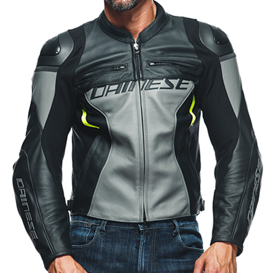 Dainese Racing 4 Leather Jacket - Charcoal Grey/Black