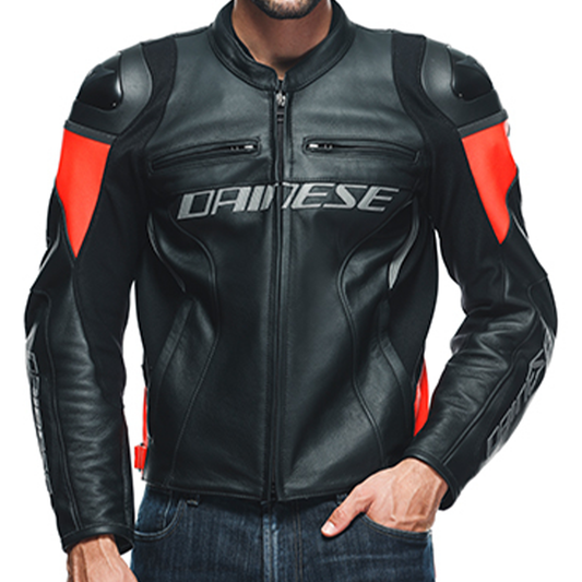 Dainese Racing 4 Leather Jacket - Black/Red Flo