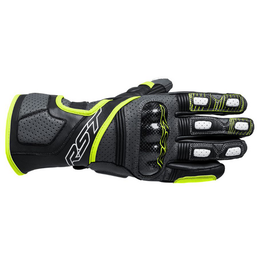 RST Fulcrum (CE) Leather Gloves - Grey/Flo Yellow/Black
