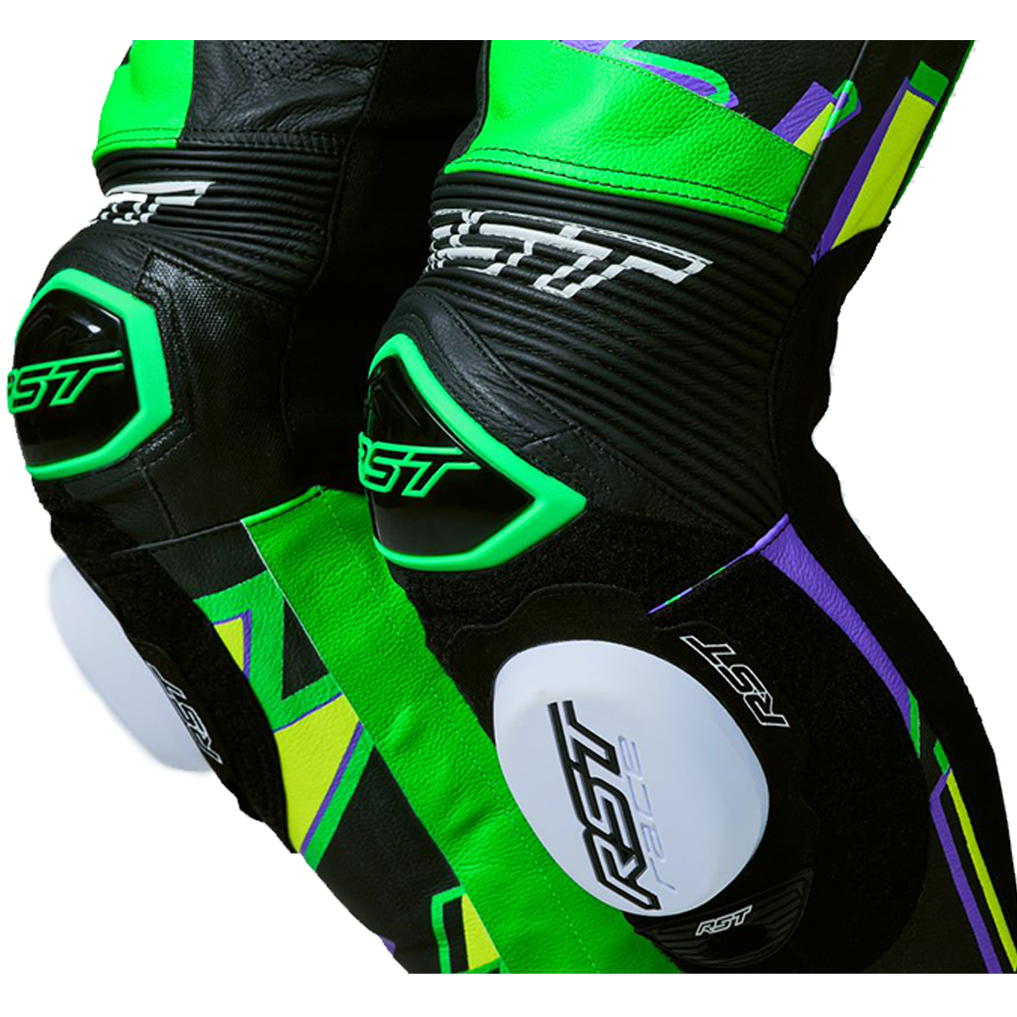 RST Pro Series Evo Airbag Men's Leather Suit - Neon Green/Purple Bolt