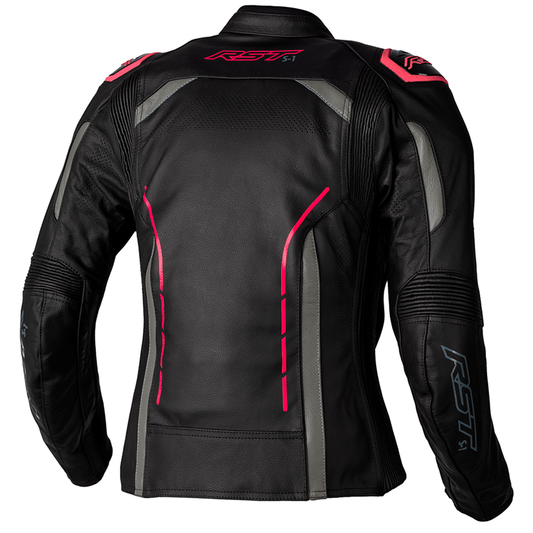 RST S1 Ladies Leather Jacket - Black/Neon Pink