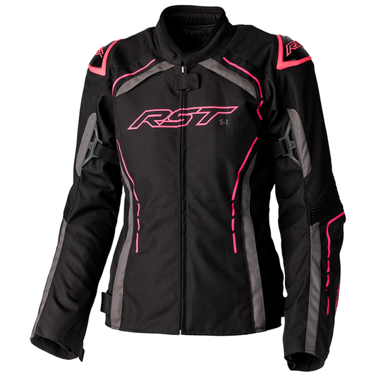 RST S1 CE Ladies Textile Jacket - Black/Neon Pink