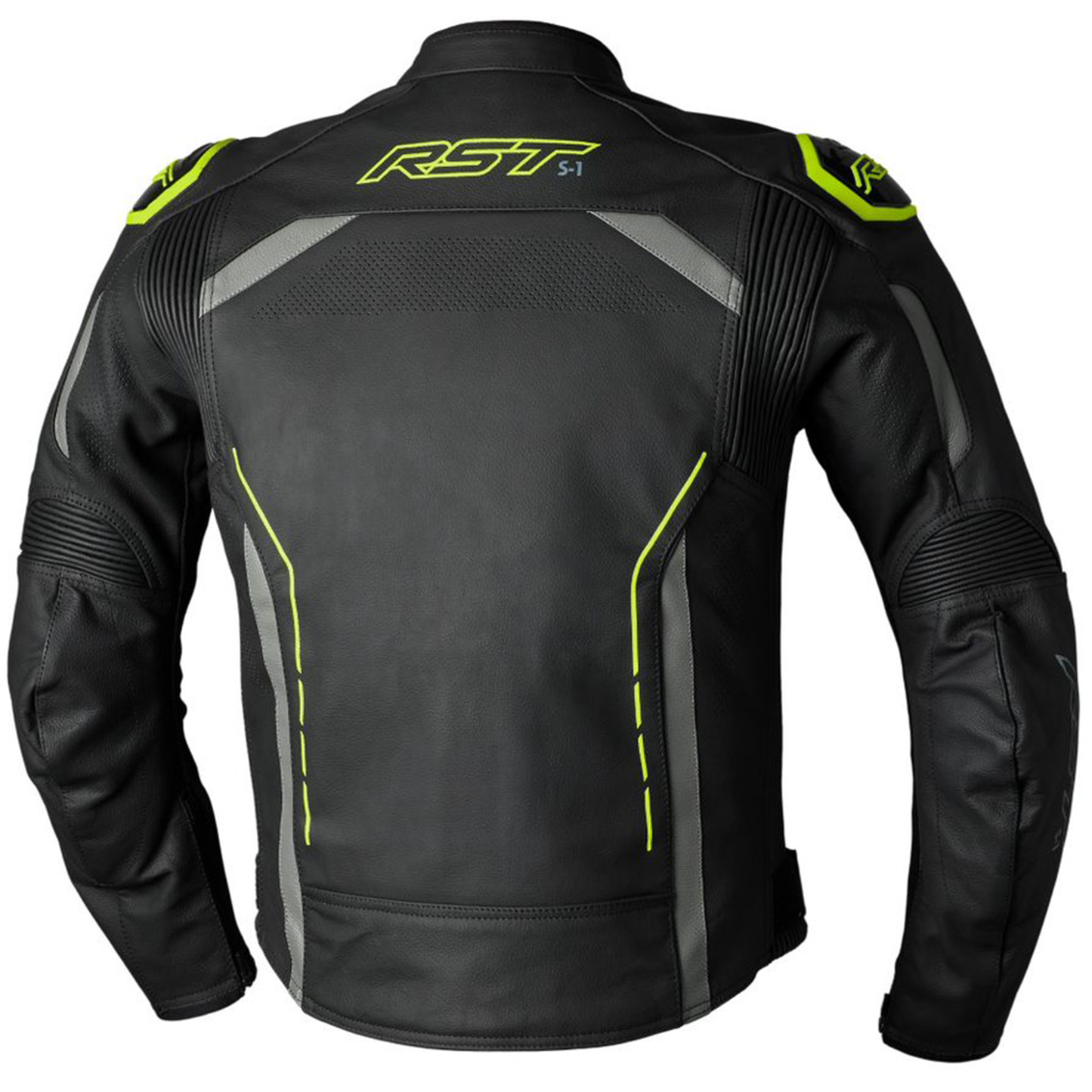 RST S1 (CE) Men's Leather Jacket - Black/Grey/Flo Yellow (2977)
