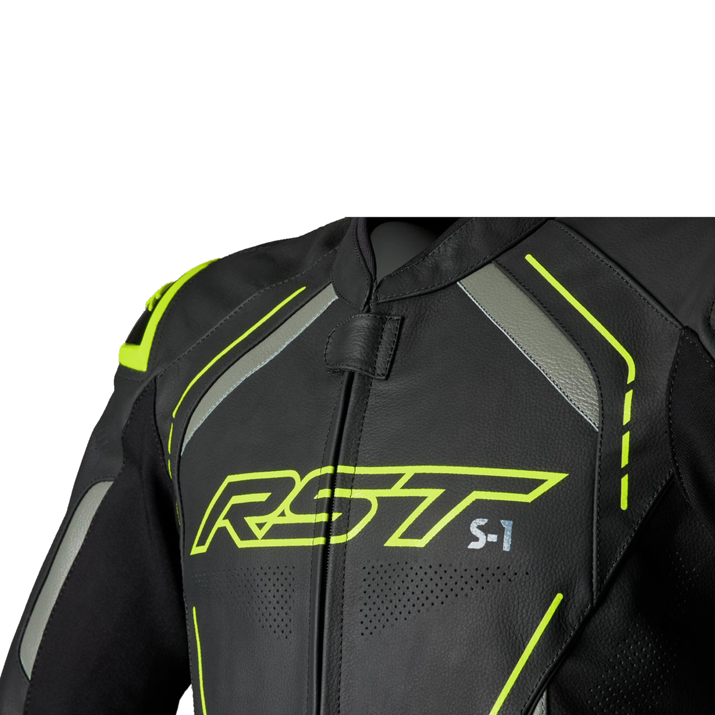 RST S1 (CE) Men's Leather Jacket - Black/Grey/Flo Yellow (2977)