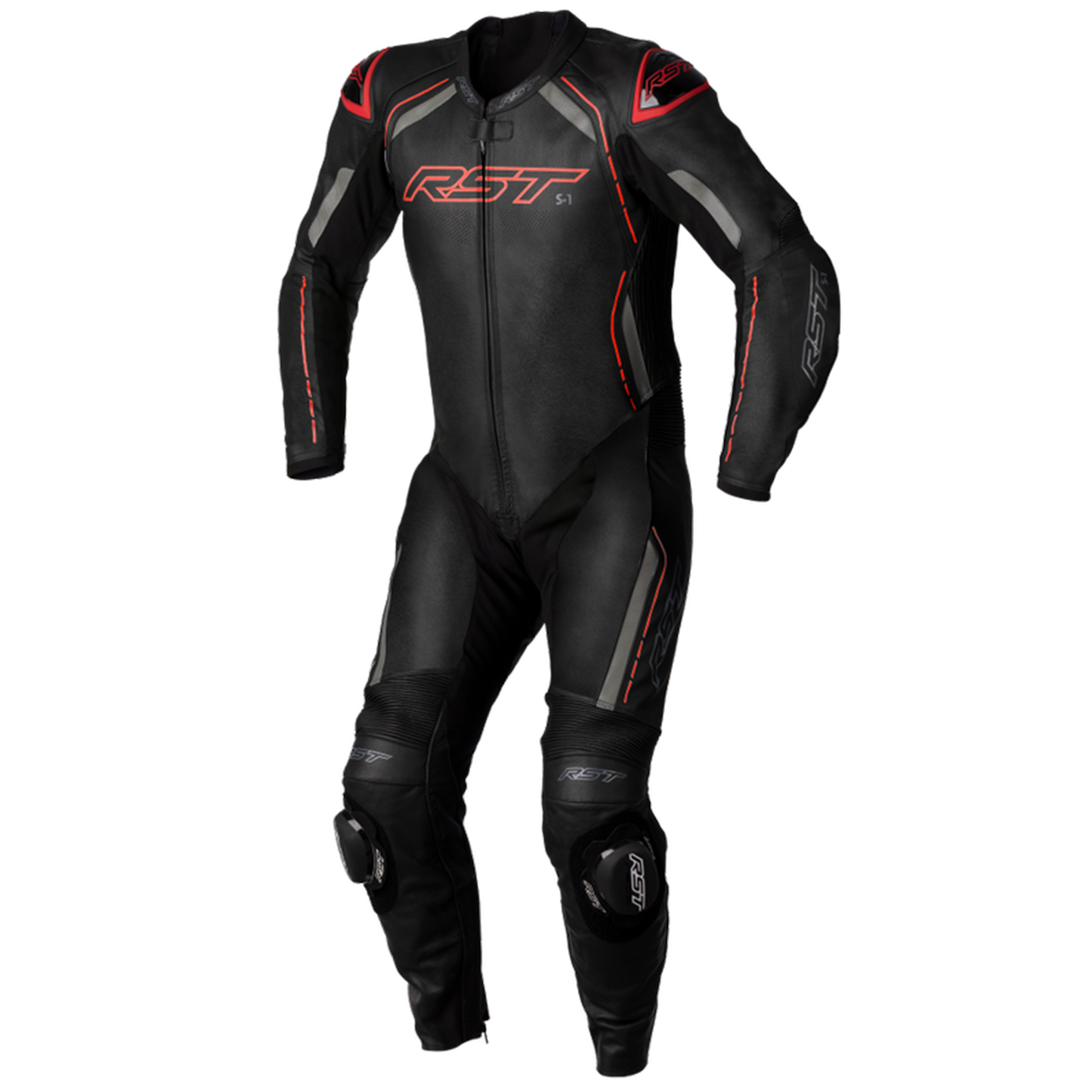 RST S1 CE Men's One Piece Leather Suit - Black/Grey/Red - YOUTH