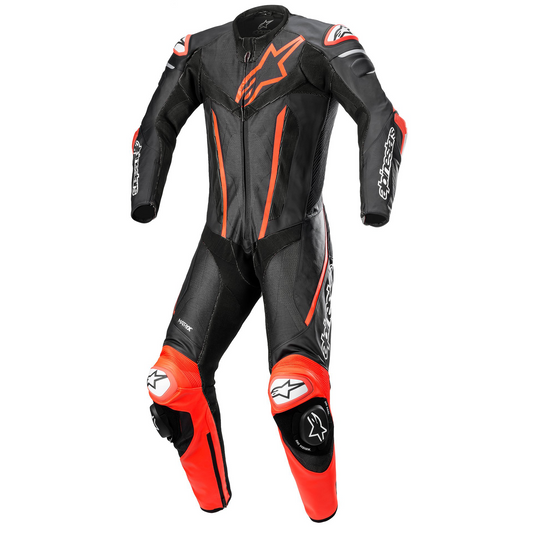 Alpinestars Fusion 1 Piece Leather Suit - Black/Flo Red