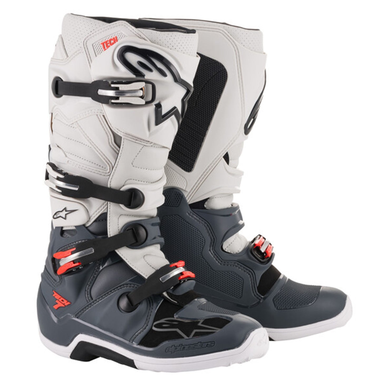 Alpinestars Alpinestars Tech 7 Motorcross Boots - Dark Grey/Light Grey/Red Flo (930) - Front View