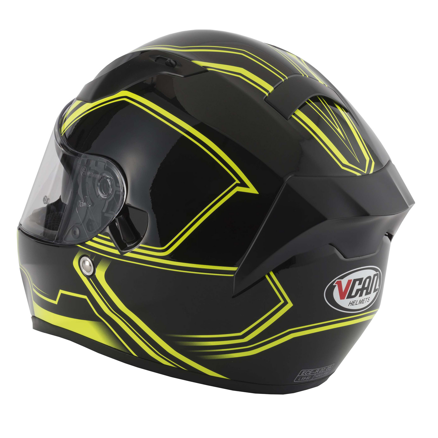 Vcan Vcan V128 - Tracer Flo Yellow - Free Dark Visor - Rear View