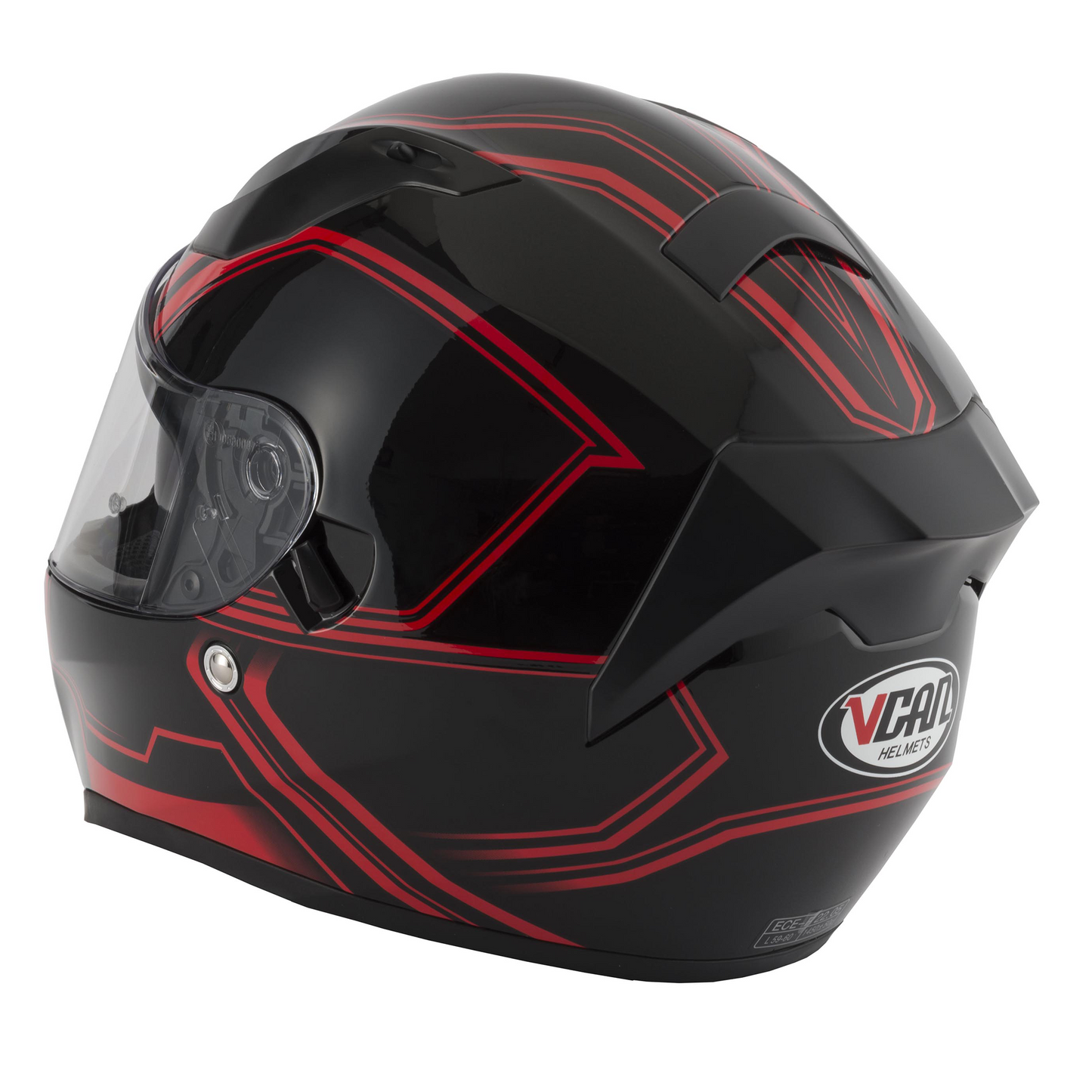Vcan Vcan V128 - Tracer Red - Free Dark Visor - Rear View