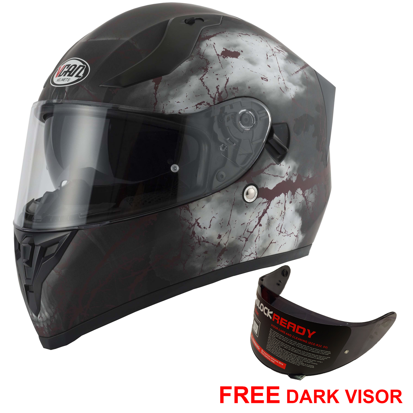 Vcan V128 - Rage Graphic - Free Dark Visor