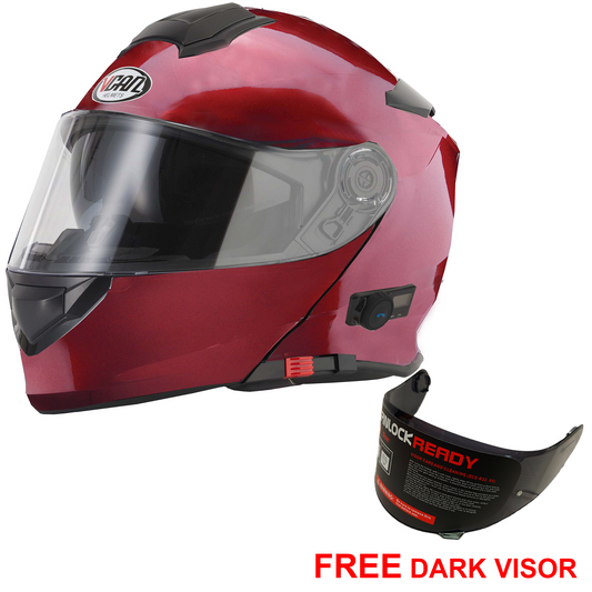 Vcan V271 Blinc Bluetooth - Gloss Burgundy - Free Dark Visor