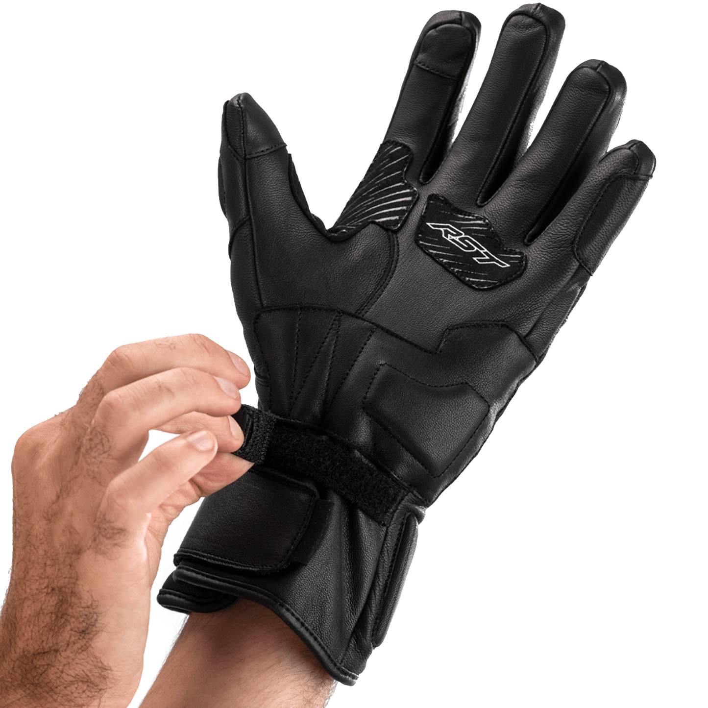 RST Turbine Leather Riding Gloves - CE APPROVED - Black