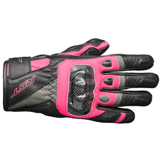 RST Stunt 3 III Ladies Leather Riding Gloves - CE Approved - Black/Pink/Grey