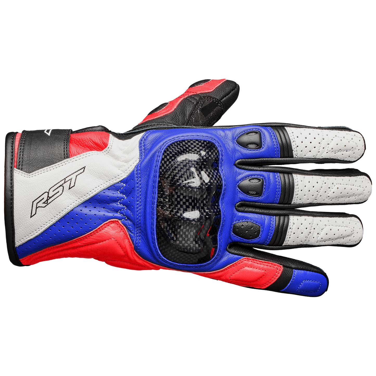 RST Stunt 3 III Leather Riding Gloves - CE Approved -Red/Blue/White