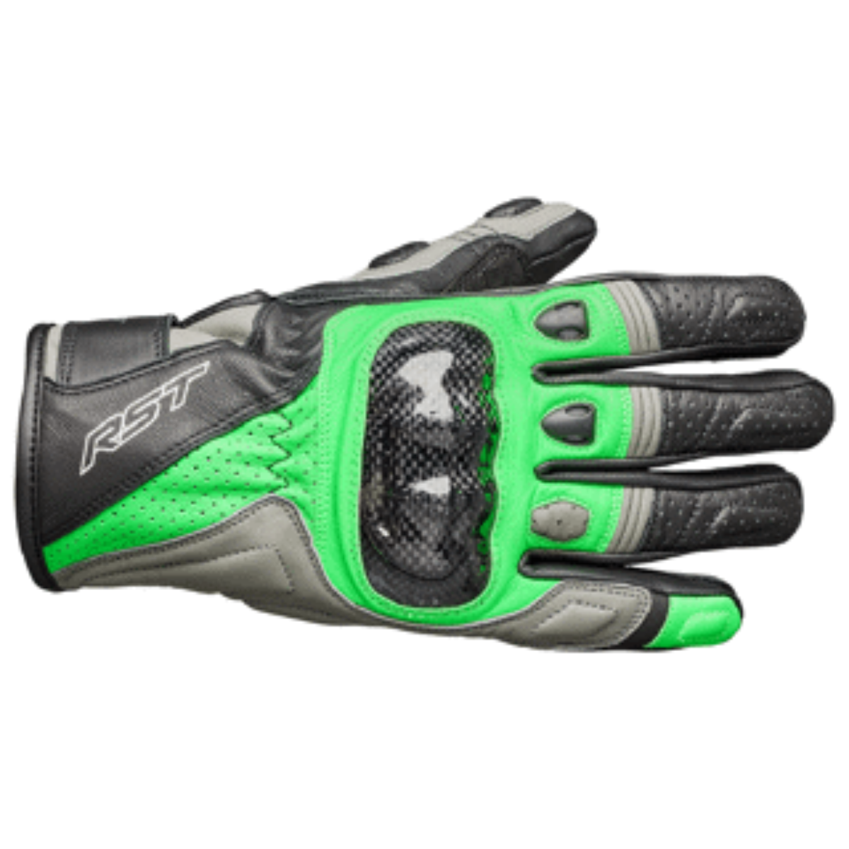 RST Stunt 3 III Leather Riding Gloves - CE Approved - Black/Grey/N.Green