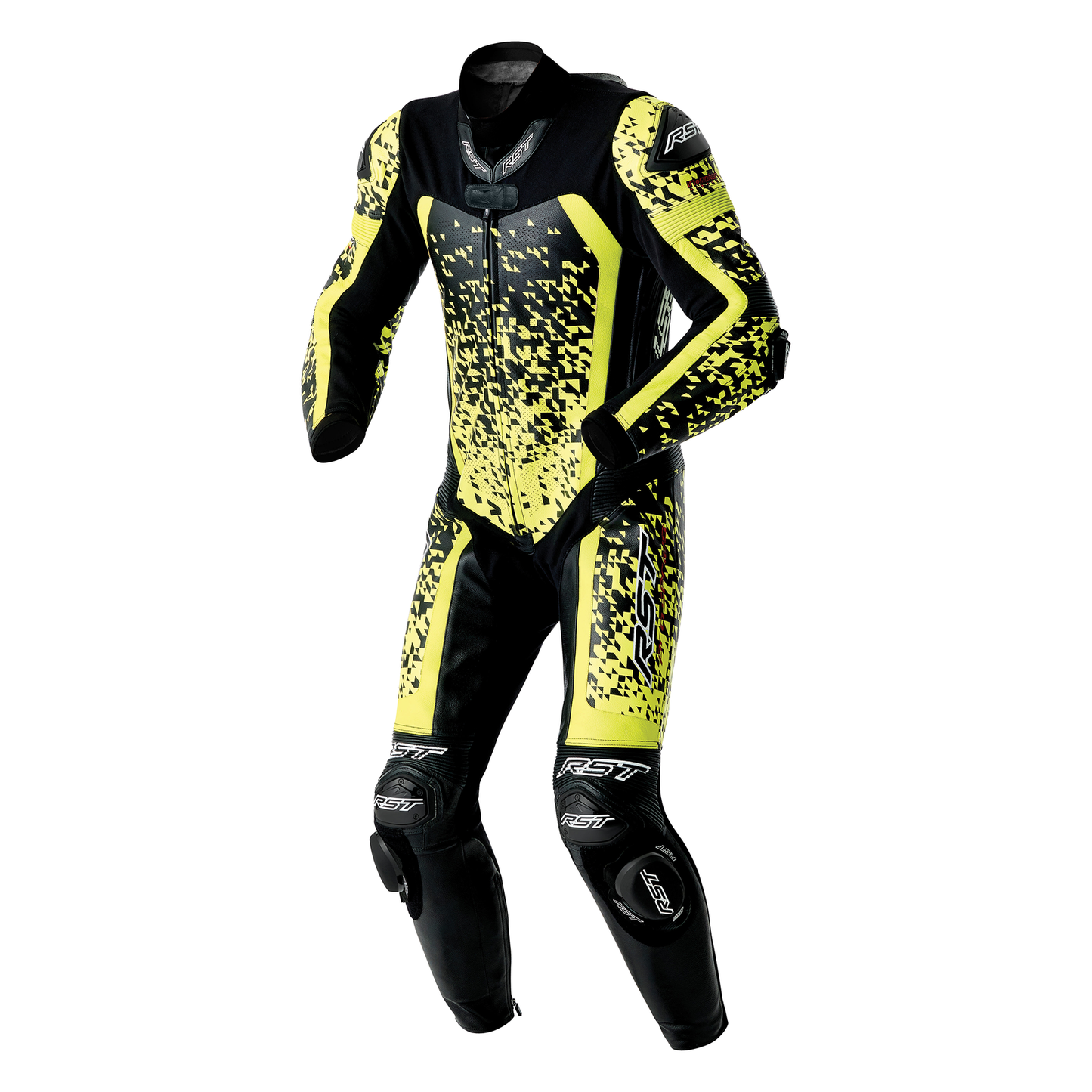 RST RST Pro Series D3O Airbag Leather Suit Black / Flo Yellow - Front View