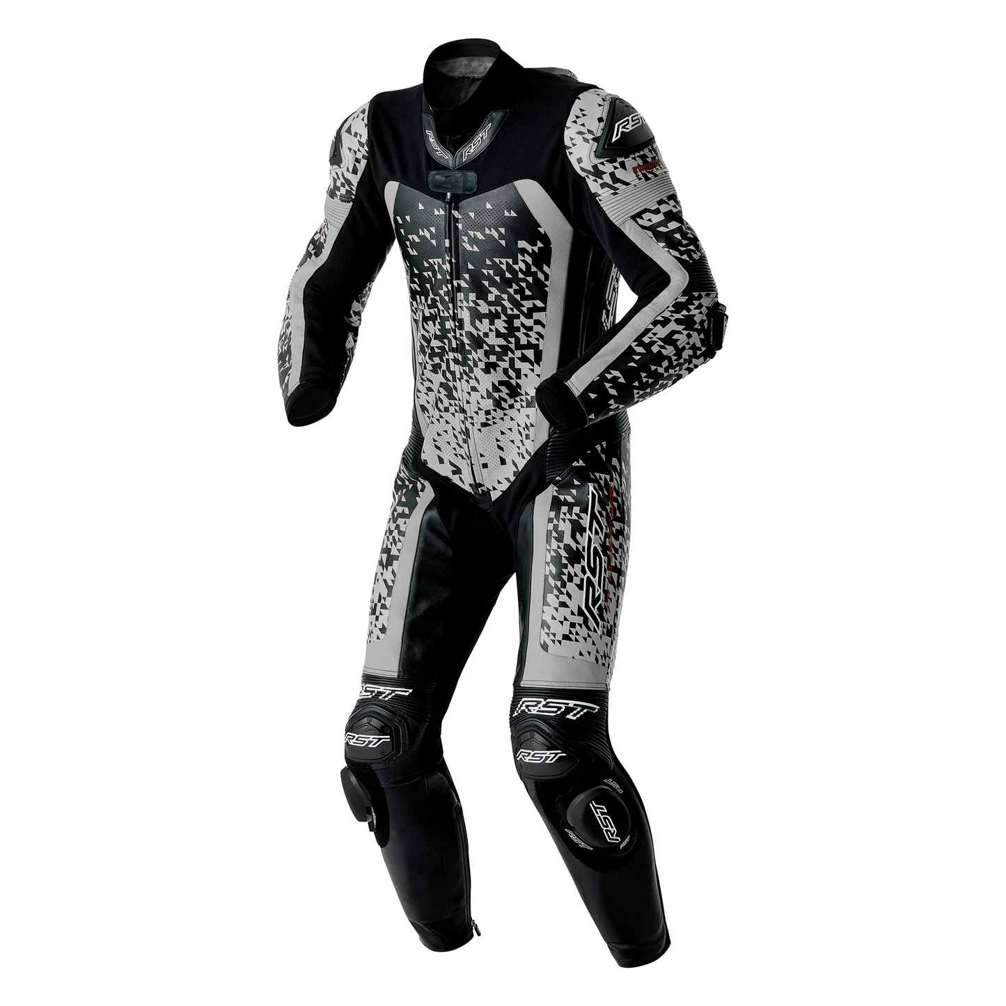 RST RST Pro Series D3O Airbag Leather Suit Black / Silver - Front View