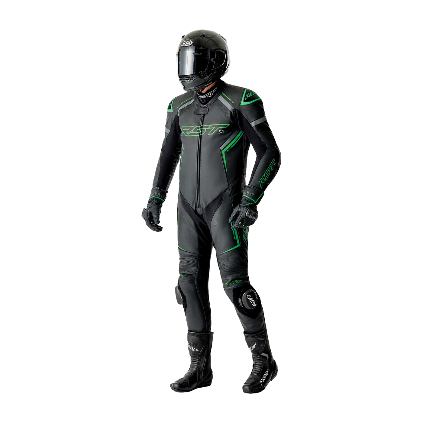 RST RST S1 D30 Leather Suit Black/Flo Green - View 9