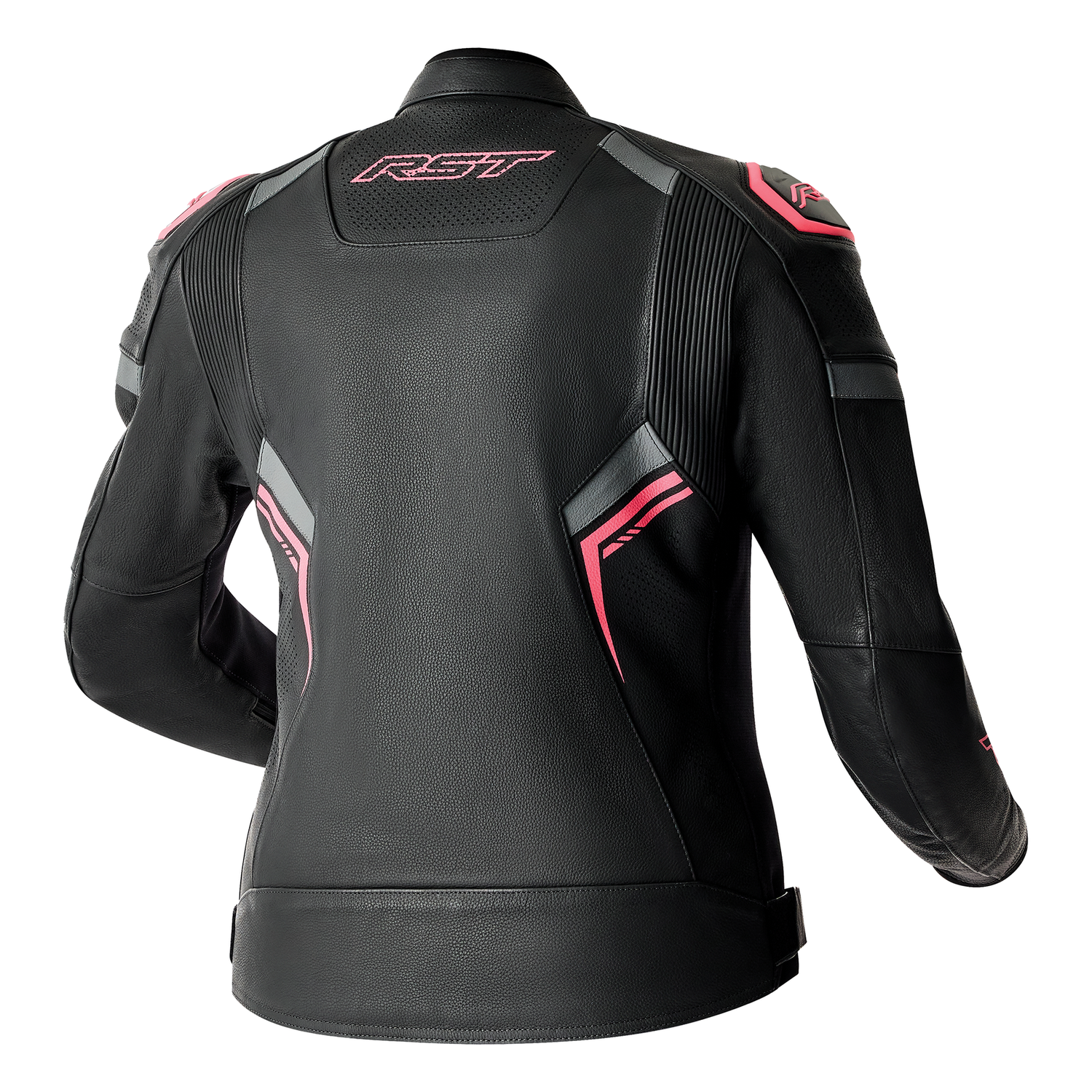 RST RST S1 D30 Ladies Leather Jacket - Black/Flo Pink - Side View
