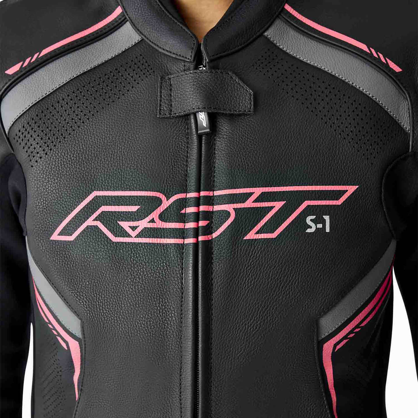 RST RST S1 D30 Ladies Leather Jacket - Black/Flo Pink - Rear View