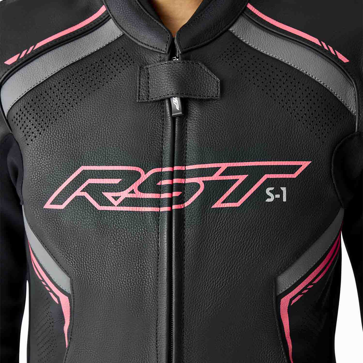 RST RST S1 D30 Ladies Leather Jacket - Black/Flo Pink - Rear View