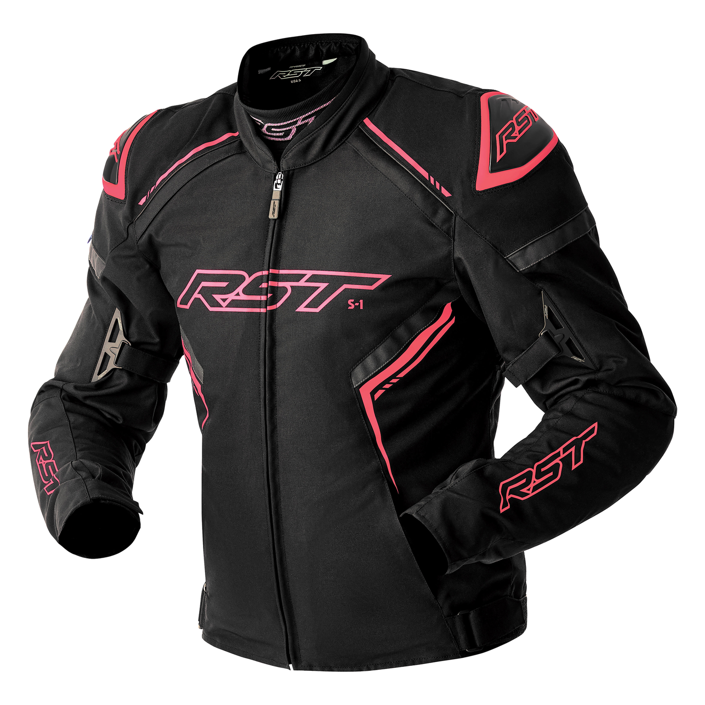 RST RST S1 D30 Ladies textile Jacket - Black/Flo Pink - Front View
