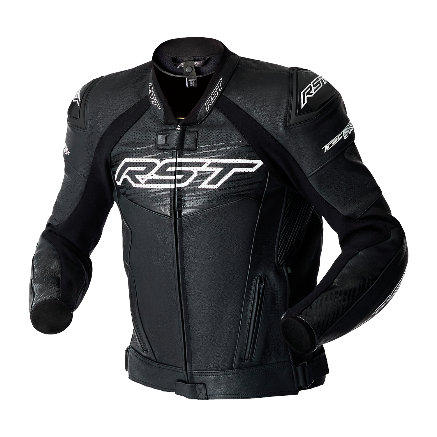 RST RST TRACTECH EVO D30 LEATHER JACKET - BLACK / WHITE - Front View