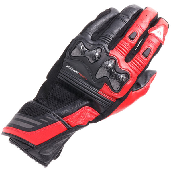 Dainese Reacto Carbon Long Leather Gloves - Black / Lava Red