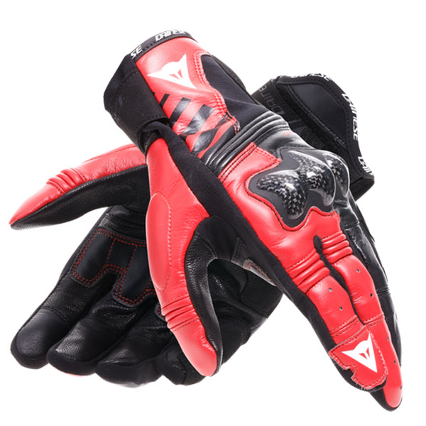 Dainese Reacto Carbon Short Leather Gloves - Black / Lava Red