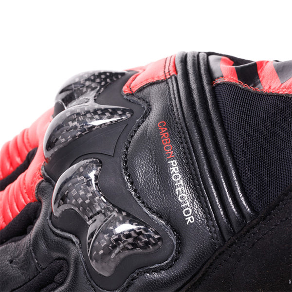 Dainese Reacto Carbon Short Leather Gloves - Black / Lava Red