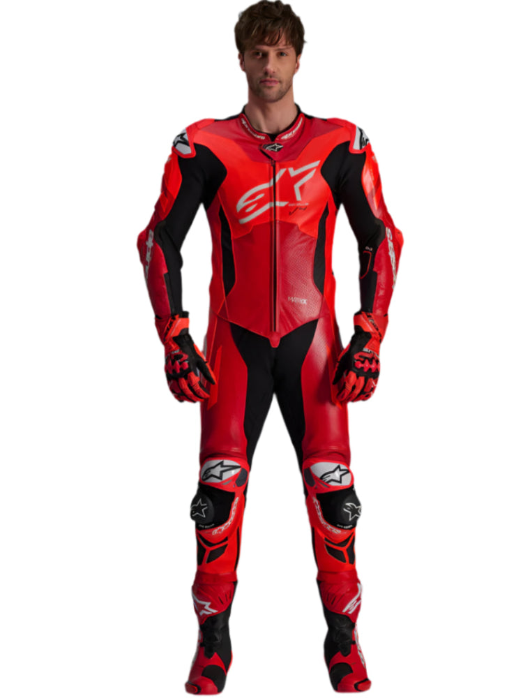 Alpinestars Gp Plus V4 Sprint 1Pc Leather Suit Red Fluo Mid Red White