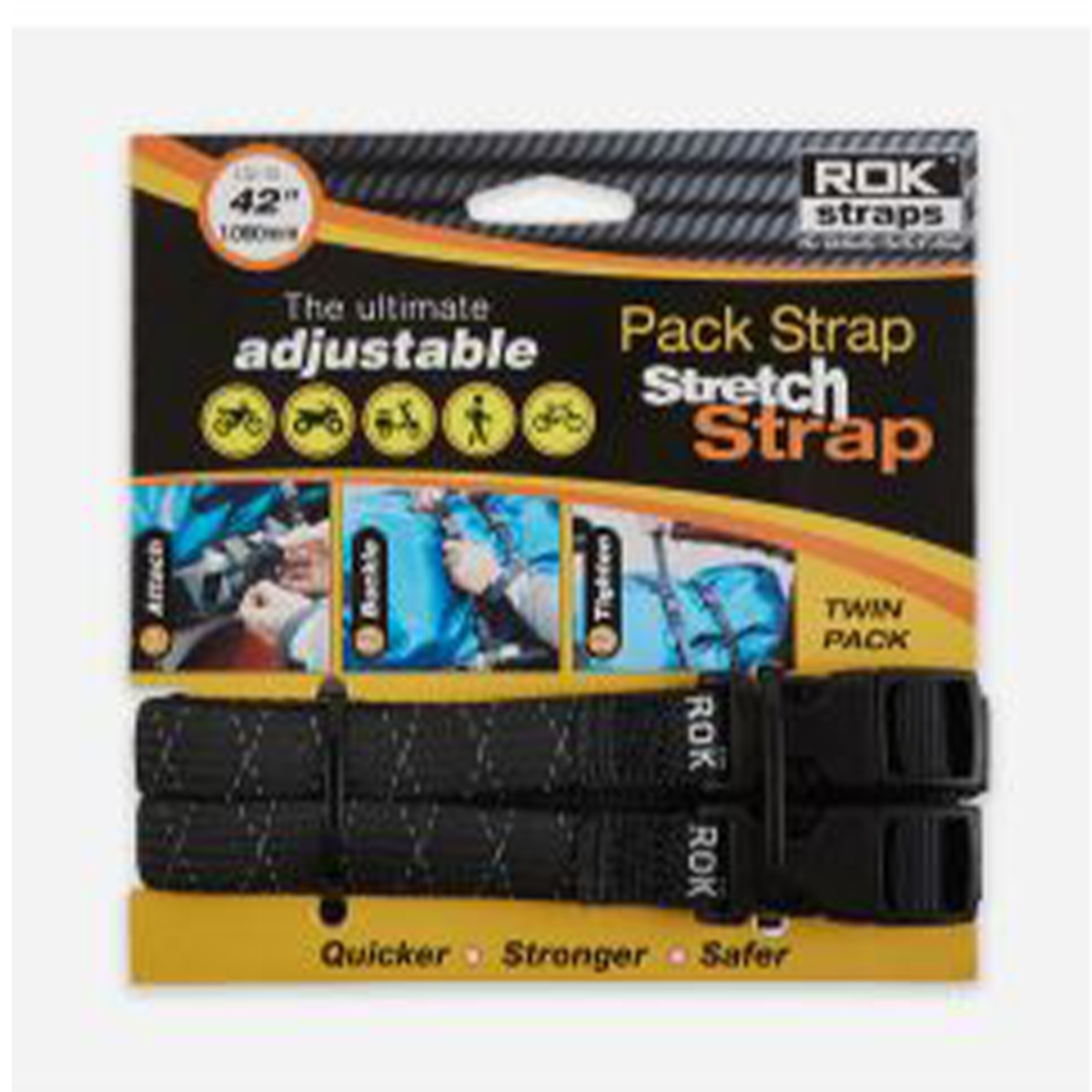 ROK STRAP PACK ADJUSTABLE STRETCH  BLACK REFLECTIVE 2 PACK (ROK358)