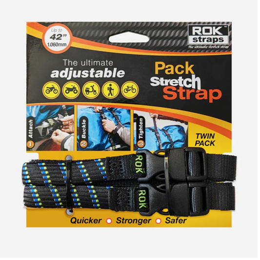 ROK STRAP PACK ADJUSTABLE STRETCH  BLK/BLUE GREEN REFLECTIVE 2 PACK (ROK359)