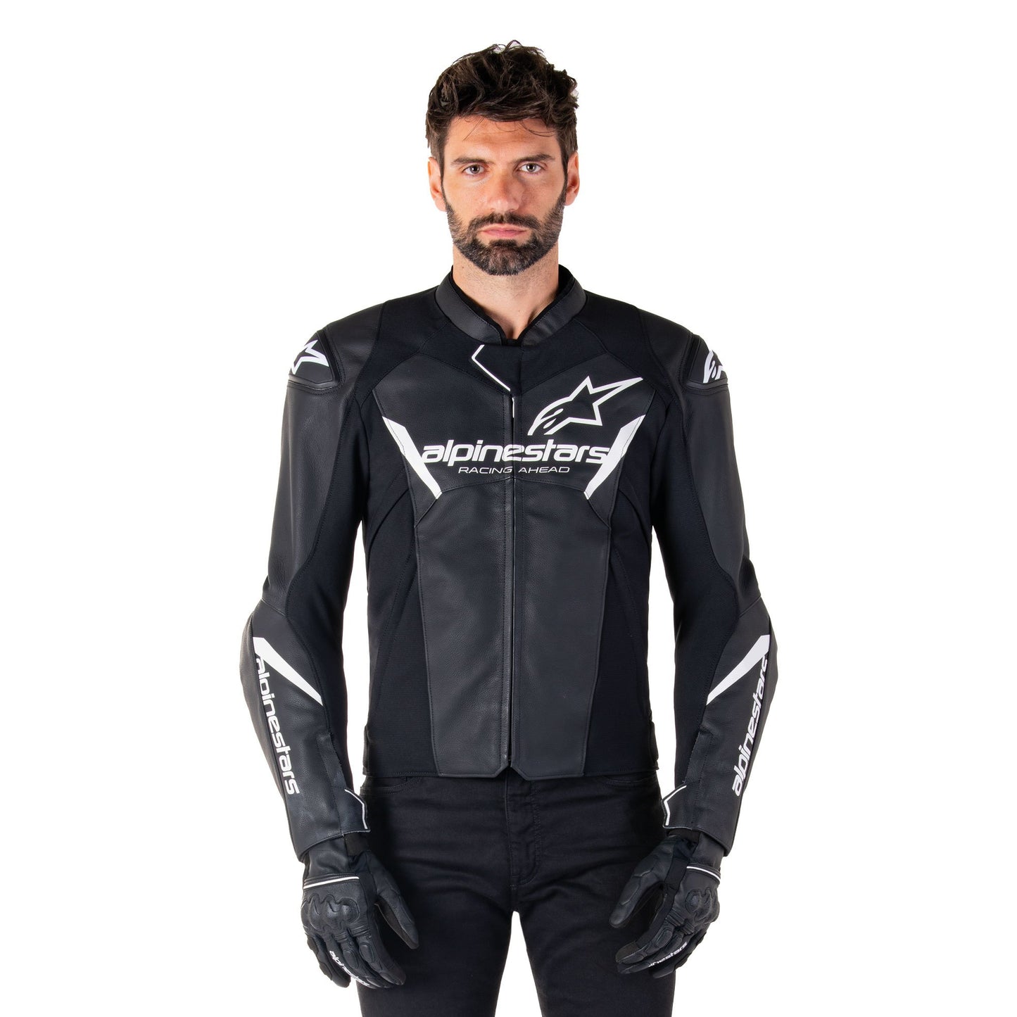 Alpinestars Faster V3 Leather Jacket Black White
