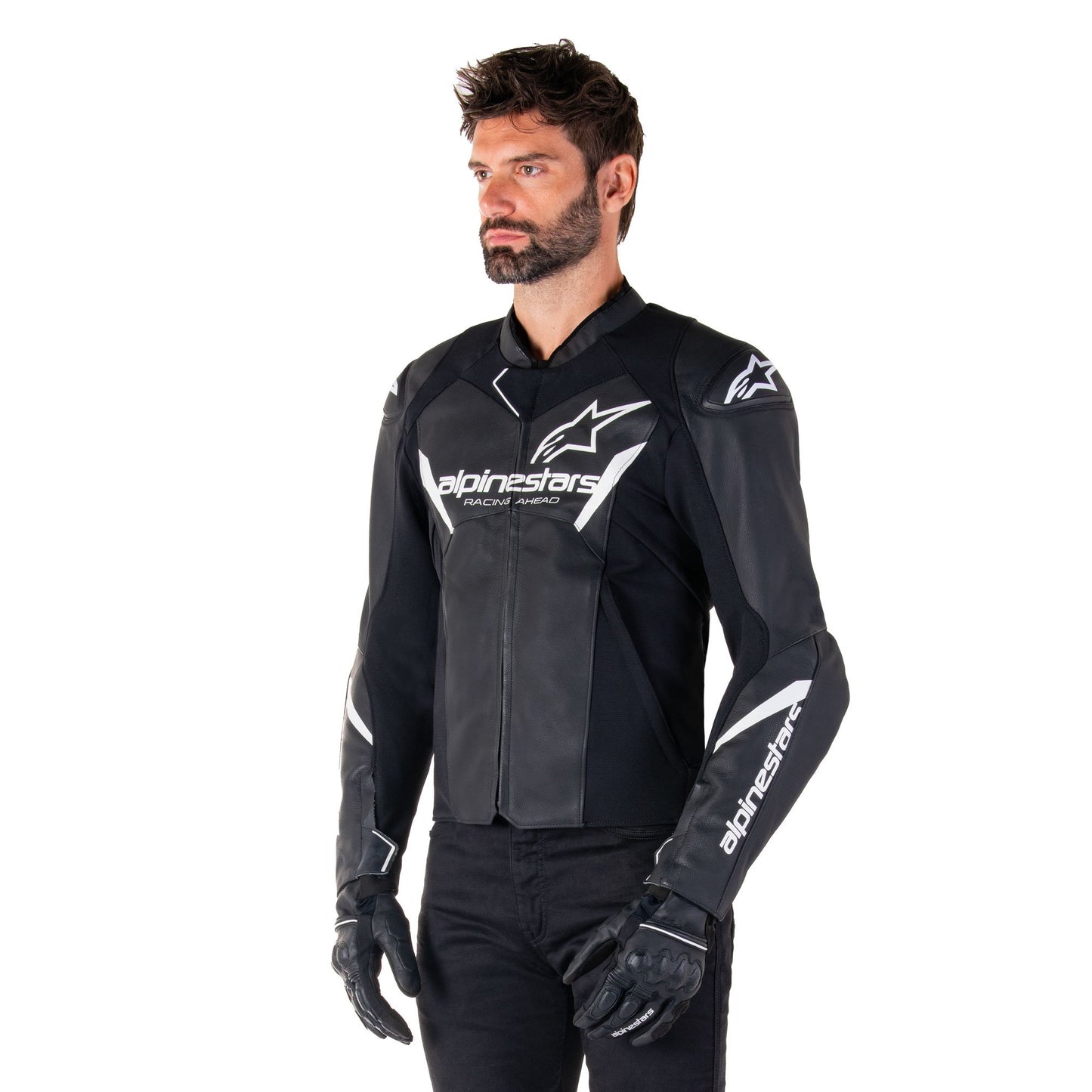 Alpinestars Faster V3 Leather Jacket Black White