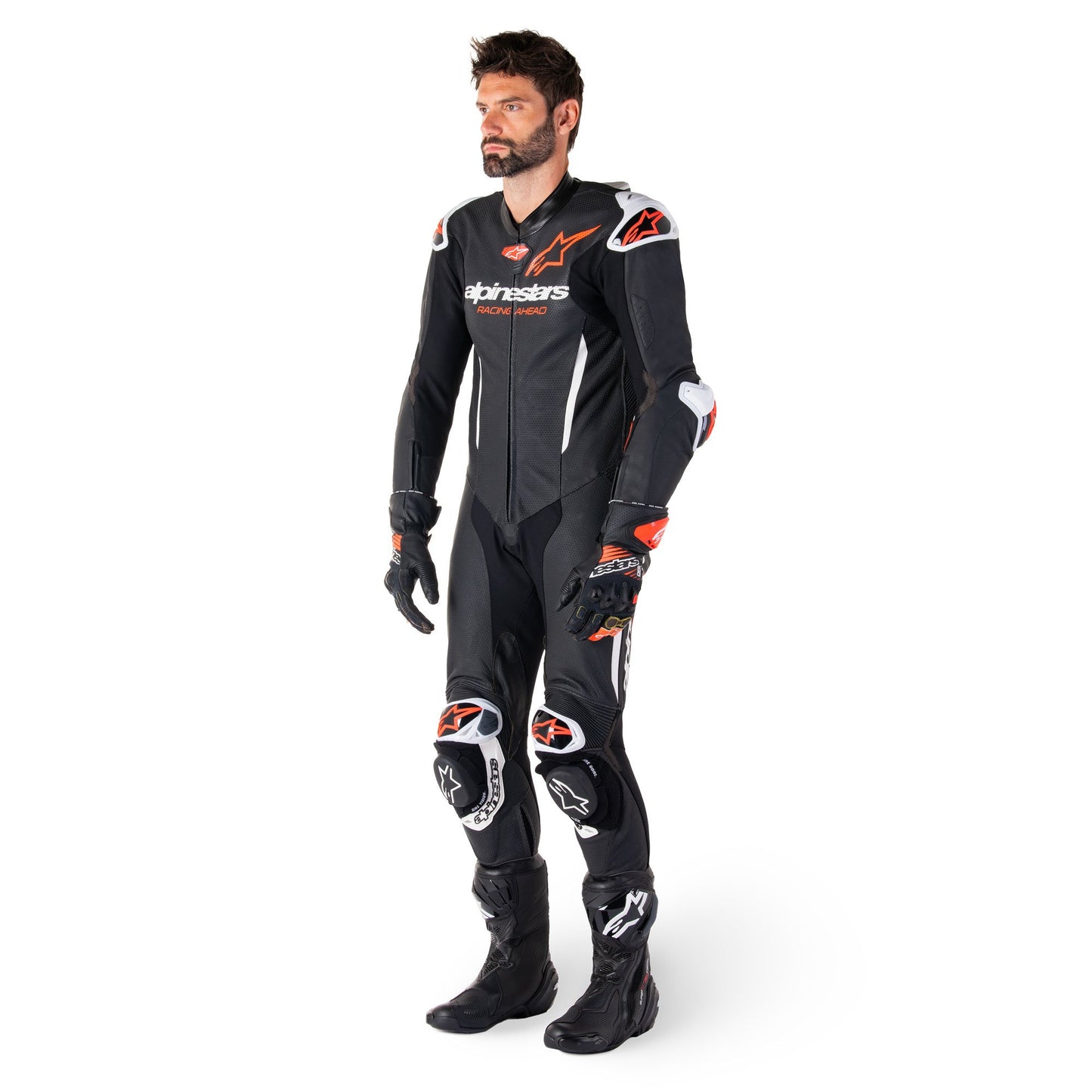 Alpinestars GP-R7 1 Pc Leather Suit Black White Red Fluo