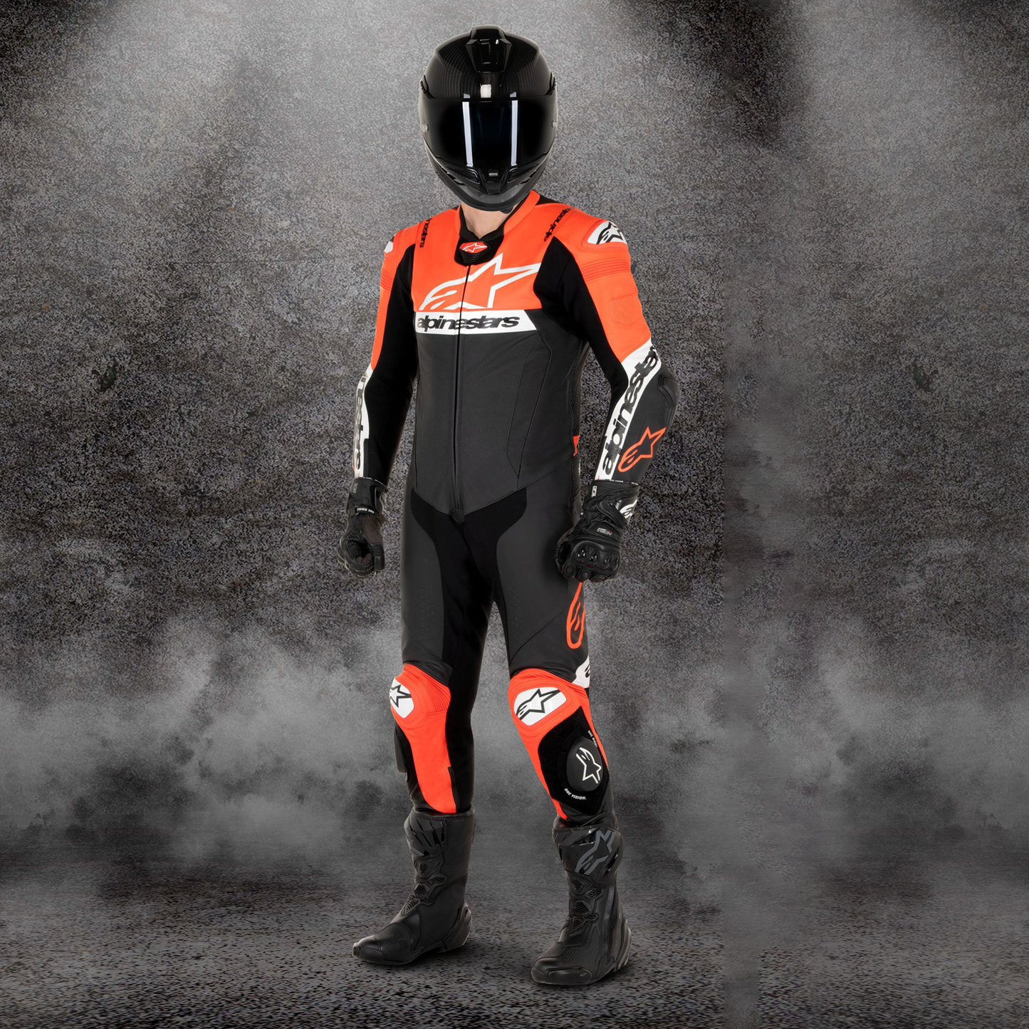 Alpinestars Missile V2 Ward 1 Piece Leather Suit - Black/Flo Red/White (1321)