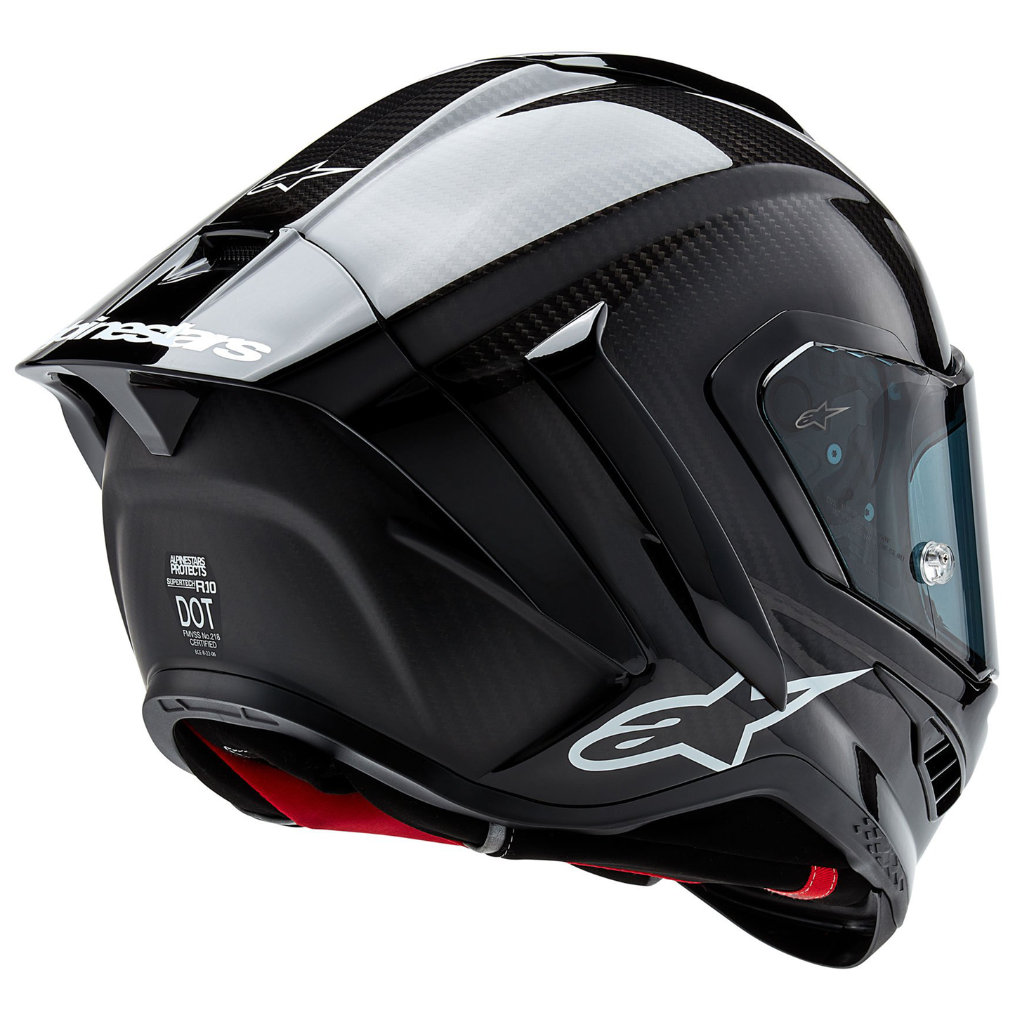 Alpinestars Alpinestars Supertech R10 - Solid Matt and Gloss Black Carbon - Includes Tinted Visor - Interior View