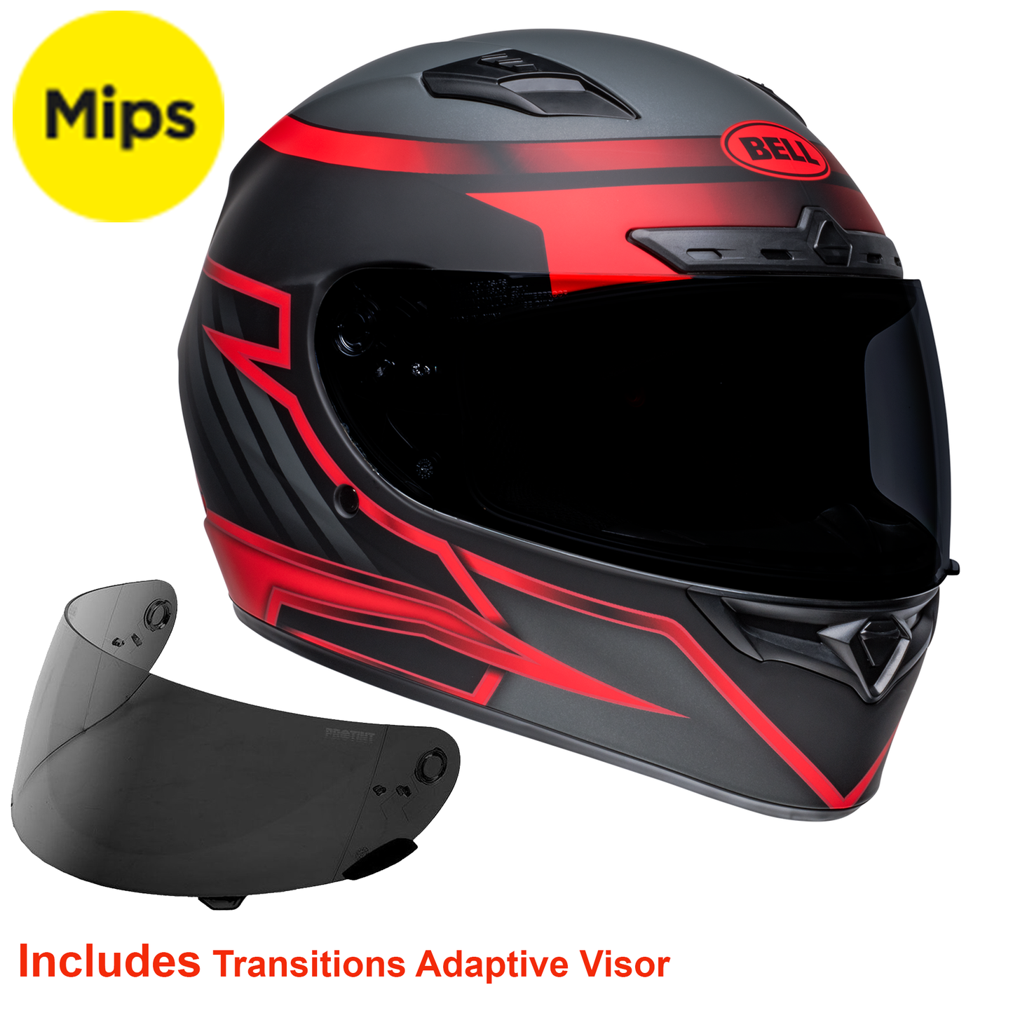 Bell Qualifier DLX Mips - Raiser Matt Black/Crimson - Includes Transitions Visor