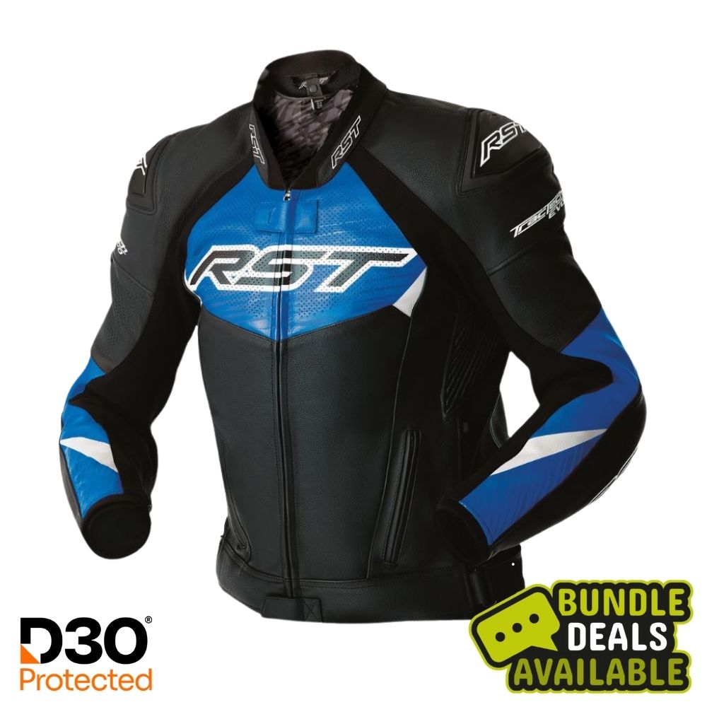 RST TRACTECH EVO D3O LEATHER JACKET - BLACK / BLUE