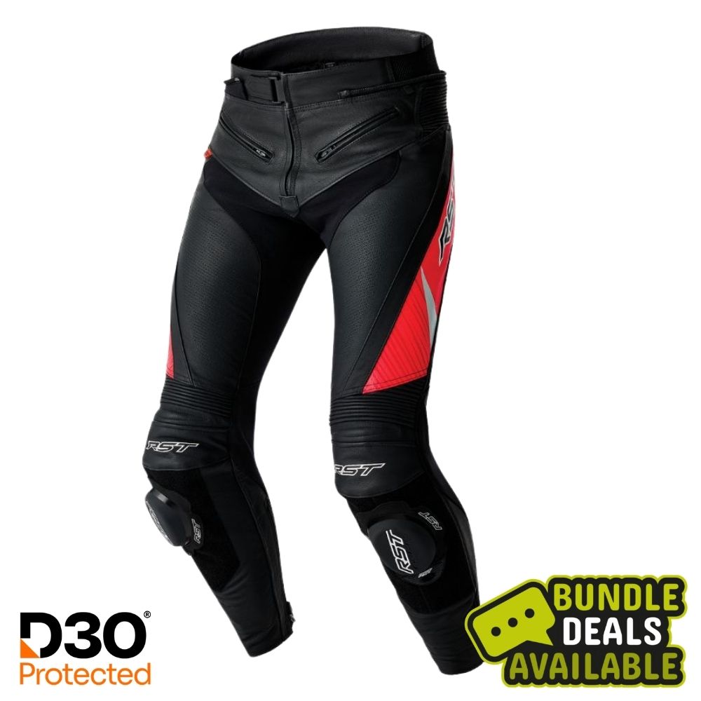 RST Tractech Evo D3O Leather Regular Pants Black/Flo Red