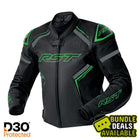 RST S1 D3O Men's Leather Jacket - Black / Grey / Flo Green