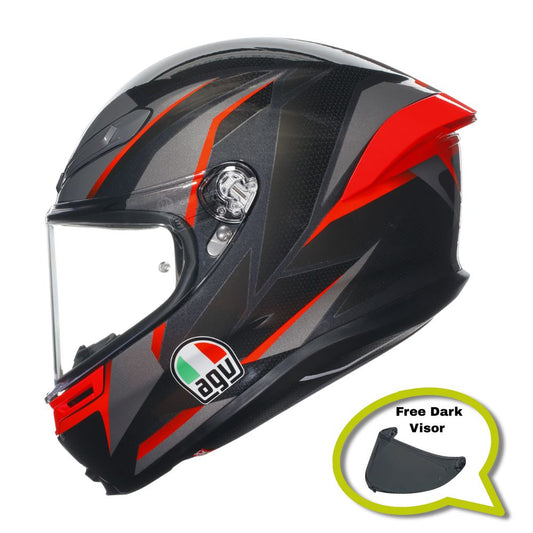 AGV K6-S Slashcut - Black/Grey/Red (Free Dark Visor Worth £89.99)