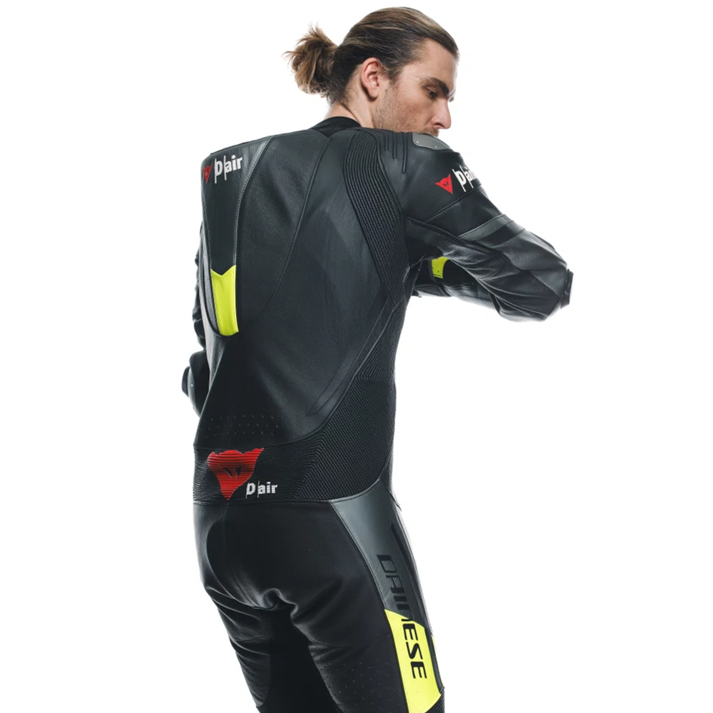 Dainese Misano 3 Perforated D-Air 1 Piece Leather Suit - Black/Flo Yellow (P18)