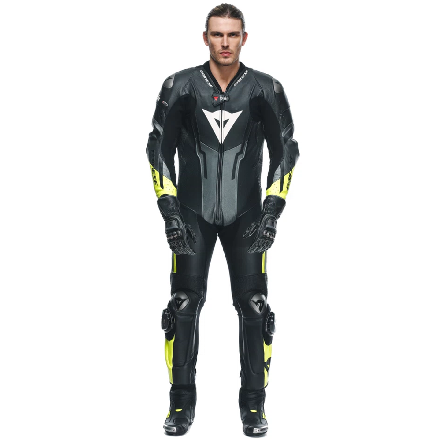 Dainese Misano 3 Perforated D-Air 1 Piece Leather Suit - Black/Flo Yellow (P18)