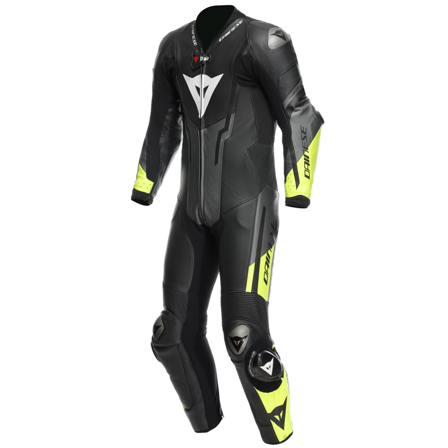 Dainese Misano 3 Perforated D-Air 1 Piece Leather Suit - Black/Flo Yellow (P18)