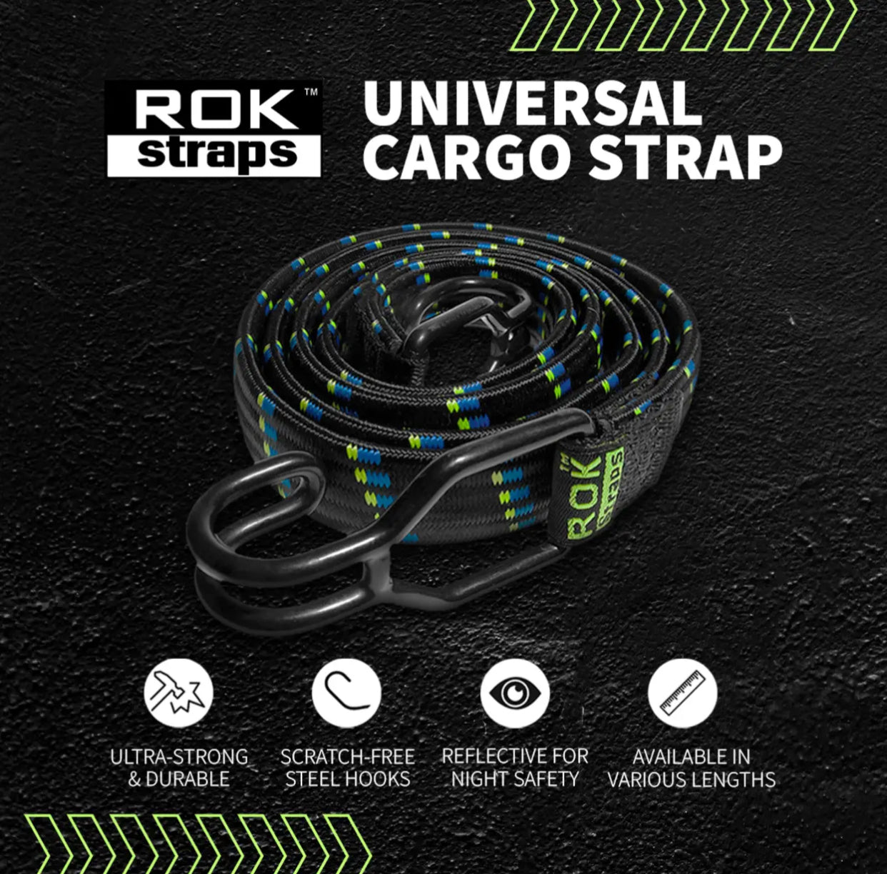 ROK STRAP PACK ADJUSTABLE STRETCH  BLACK REFLECTIVE 2 PACK (ROK358)