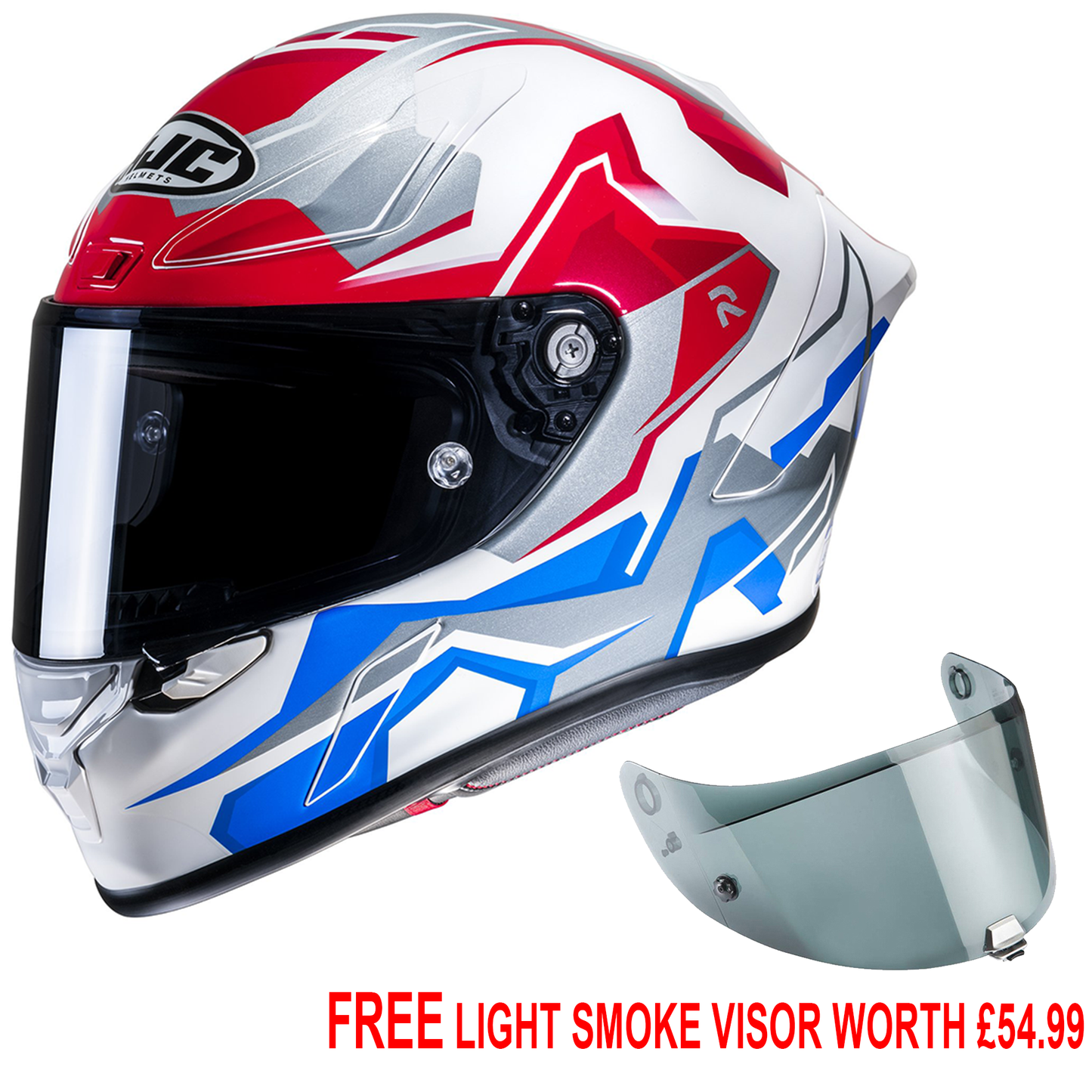 HJC RPHA 1 - Nomaro MC21 White Red Blue - Free Light Smoke Visor